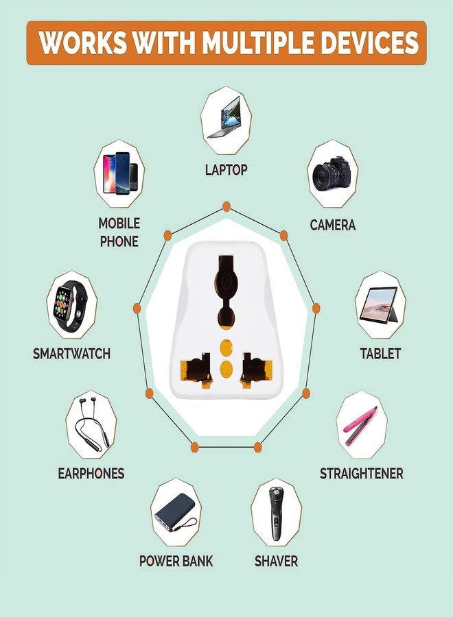 Mica 3 Pin (USA, UK, China, Flat Pins Plug) to India (Type D) Universal Travel Adapter Plug. (White) Qty. - (1) - Image 3
